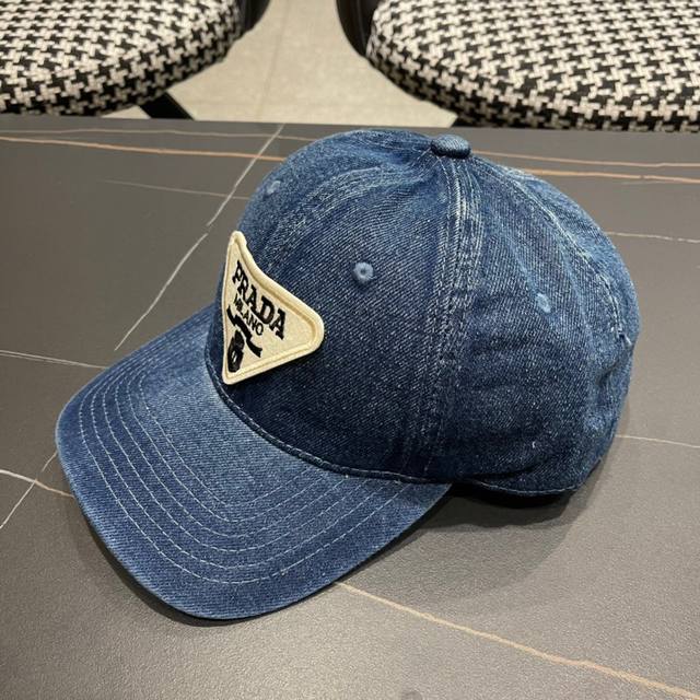 pr Da Prada Denim Inverted Triangle Baseball Cap Star Washed Denim Color Show