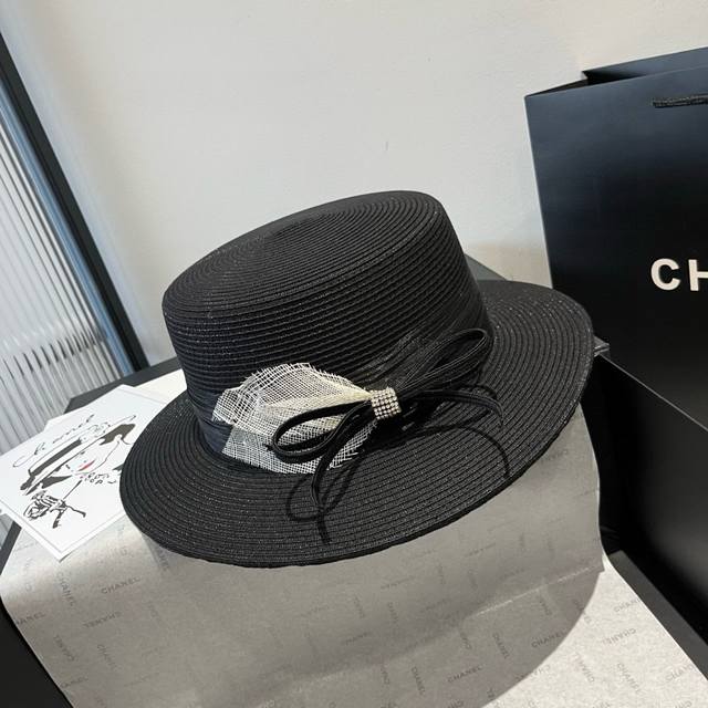 chanel Chanel Flat Top Hat Straw Hat Linen Accessories High-End Custom Head C