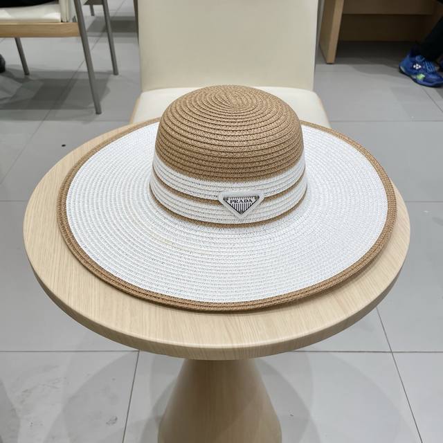 prada Prada 2025 New Large Brim Webbing Straw Hat Is A Must-Have For Travel,