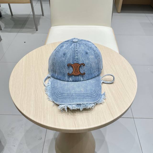 Celine Denim Duckbill Hat For Women Washed And Distressed Rough-Edged Baseball C