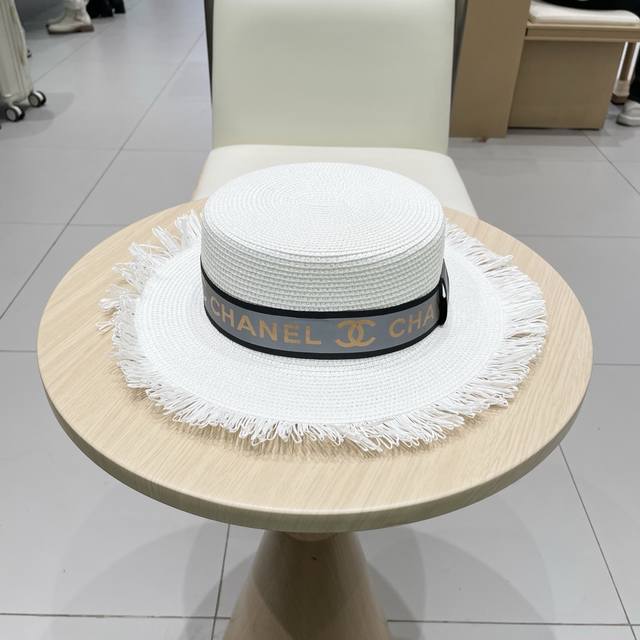 chanel Chanel Flat Top Hat Straw Hat Linen Accessories High-End Custom Head C