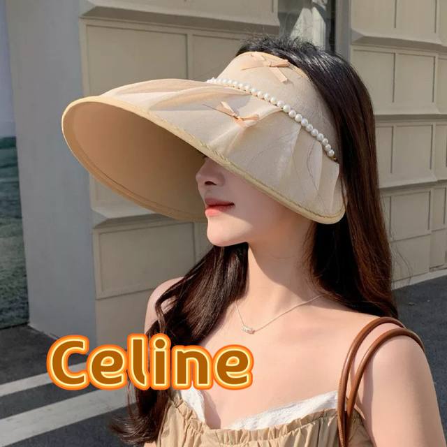 celine Celine Bow Hollow Top Sun Hat For Women Summer Large Brim Foldable Sun