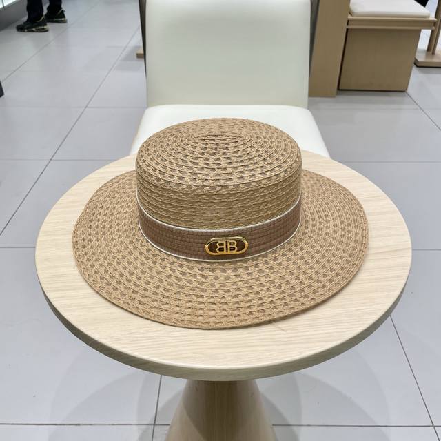 Balenciaga Flat Top Hat Sunshade Hollow Straw Hat Head Circumference 57Cm