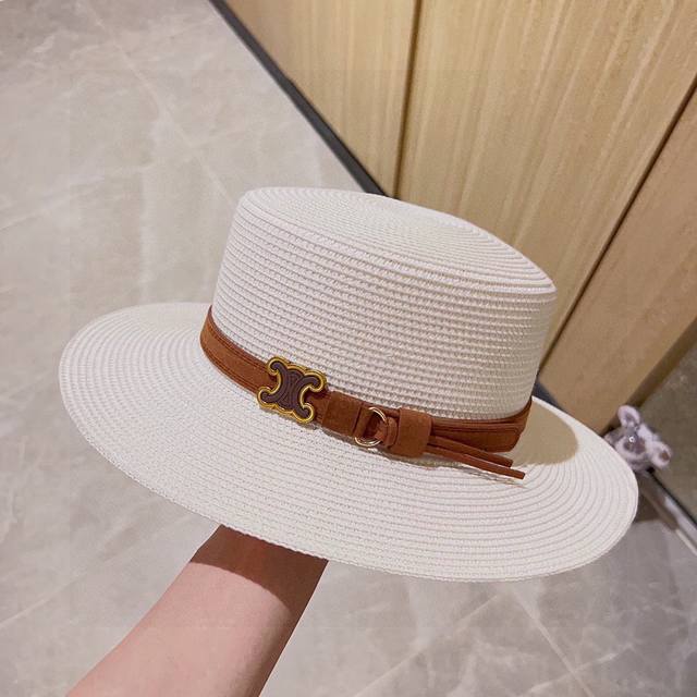 Comes With A Dust Bag. Celine 2025 New Retro Leather Belt Style Hat, Basin Hat,