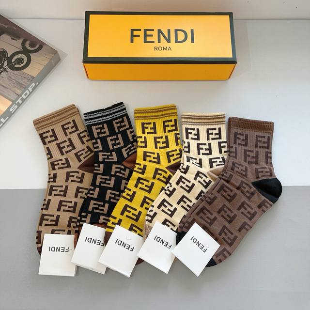 Comes With Packaging, 5 Pairs Per Box Fendi Fendi Letter Double Classic Mid-Tube