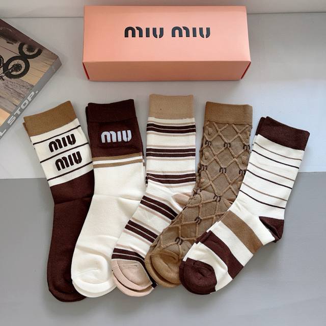 With Packaging 5 Pairs Per Box Miumiu Miu Miu High-Quality New Online Celebrity