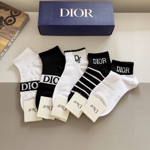 With Packaging, 5 Pairs Per Box, Dior New Calf Socks, Pure Cotton Fabric, Popula