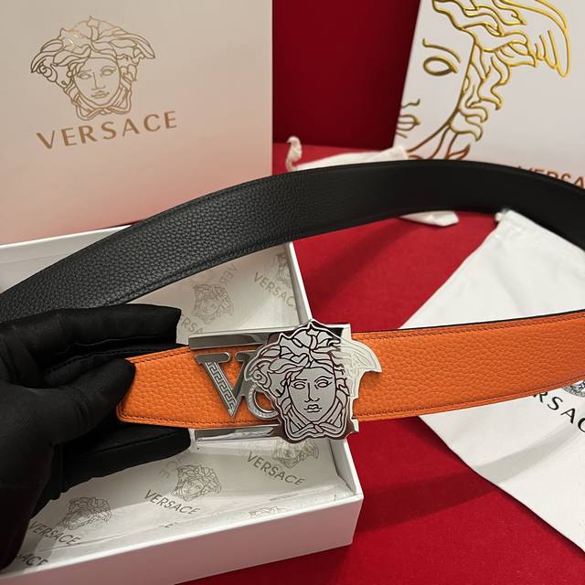 versace Versace Medusa Belt Double-Sided Togo Lychee Leather With Beauty Head