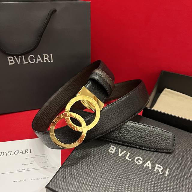 Bulgari Width 3.5 Double-Sided Original Lychee Pattern Boutique Classic Buckle L