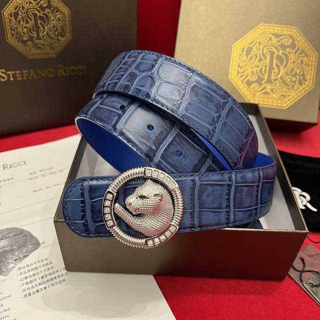 stefan0 Ricci Men's Belt Selected Imported Cowhide Embossed Crocodile Pattern
