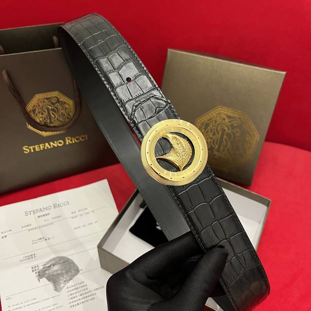 stefan0 Ricci Men's Belt Selected Imported Cowhide Embossed Crocodile Pattern