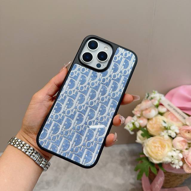 dior New Mobile Phone Case Denim Blue New Process Gilded Glass Case Electropl