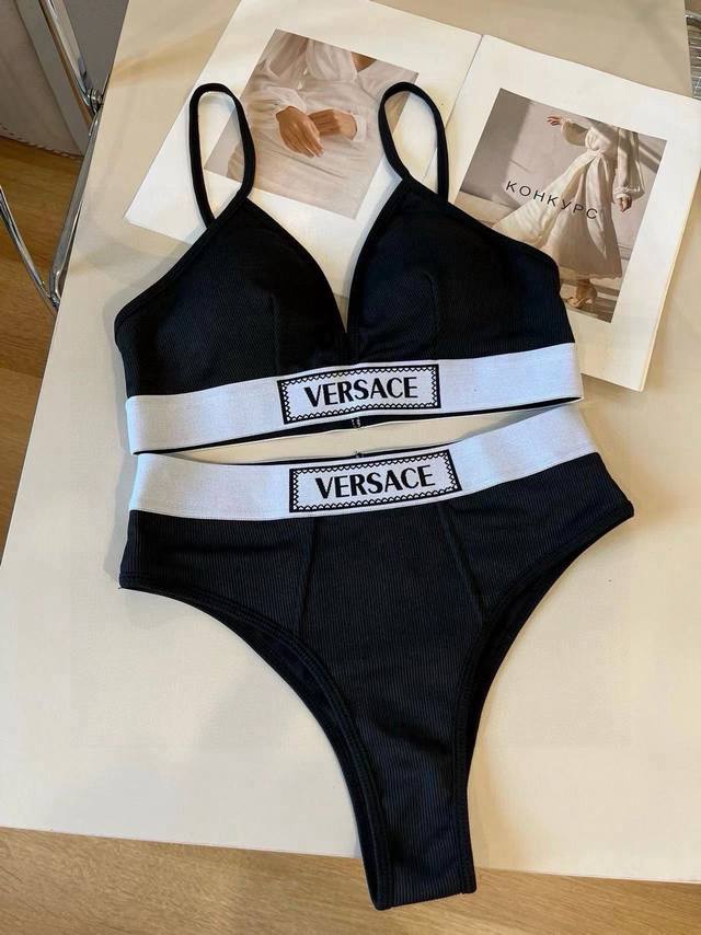 versac* Versace New Ribbon Bikini Two-Piece Swimsuit Set Black White