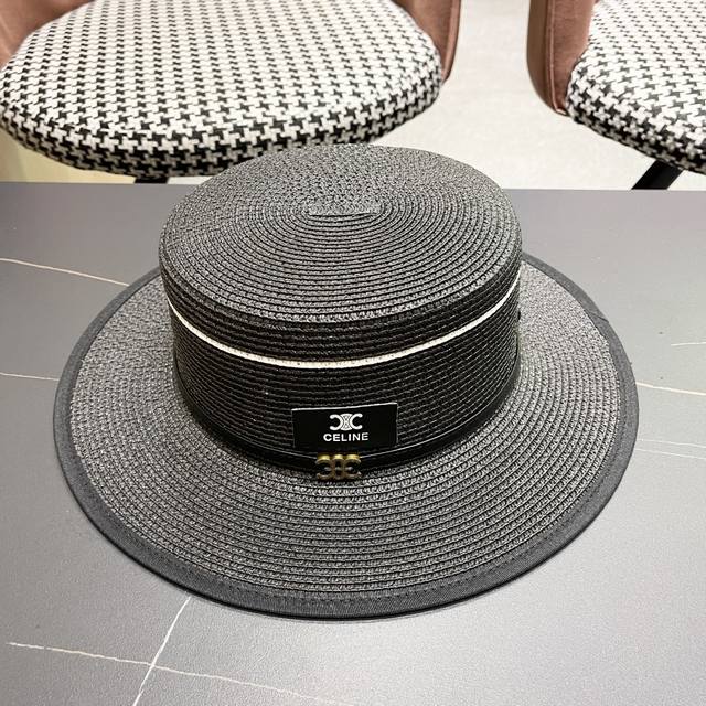 Celine New Flat-Top Straw Hat, High-End Custom-Made, Lady-Style Details, Summer