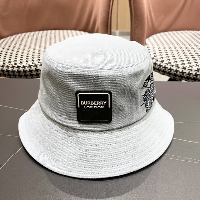 Burberry 2025 Original New Denim Fisherman Hat Classic Warhorse Simple Embroider