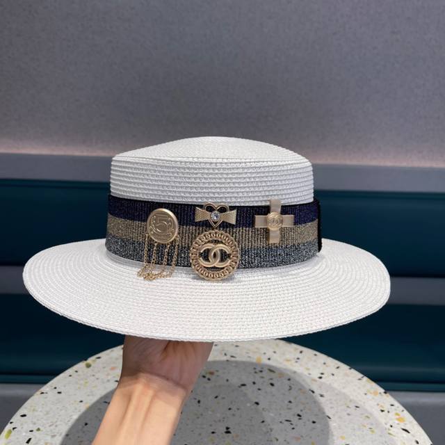 chanel Chanel's New Chanel Logo Combination Straw Hat With Details, Simple An