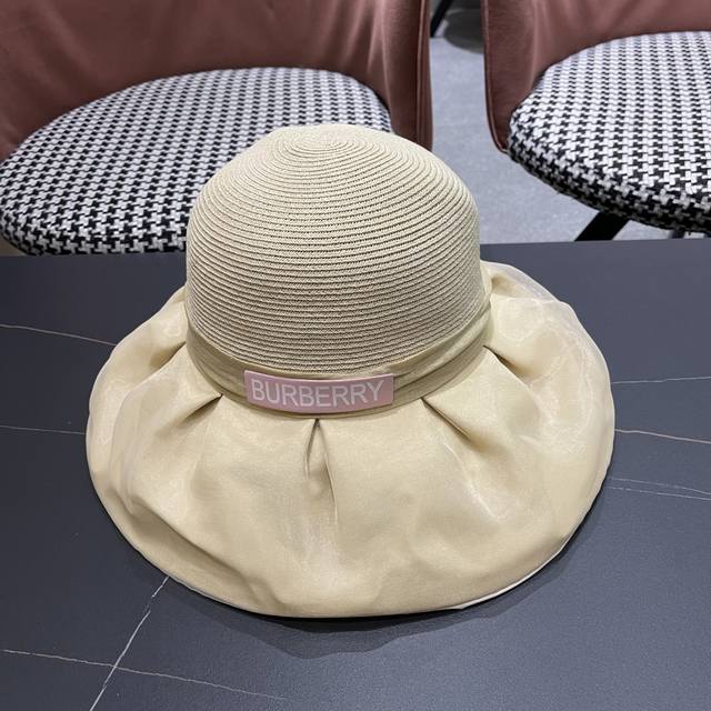 burberry Burberry Spring And Summer Organza Large Bow Straw Hat Sun Hat Women