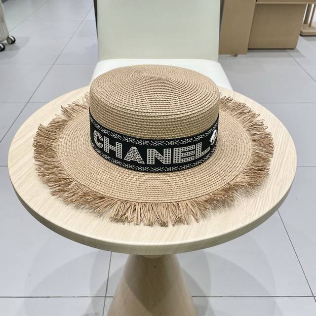 chanel Chanel Straw Hat With Tassels And Flat Top, Celebrity Style, Pp Straw