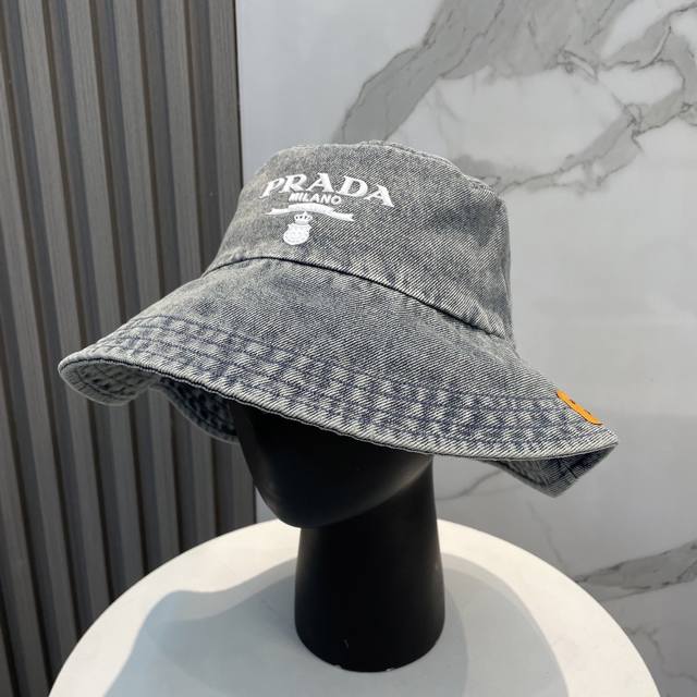 With Dust Bag Prada Prada 2025 New Denim Men's And Women's Fisherman Hat Simple