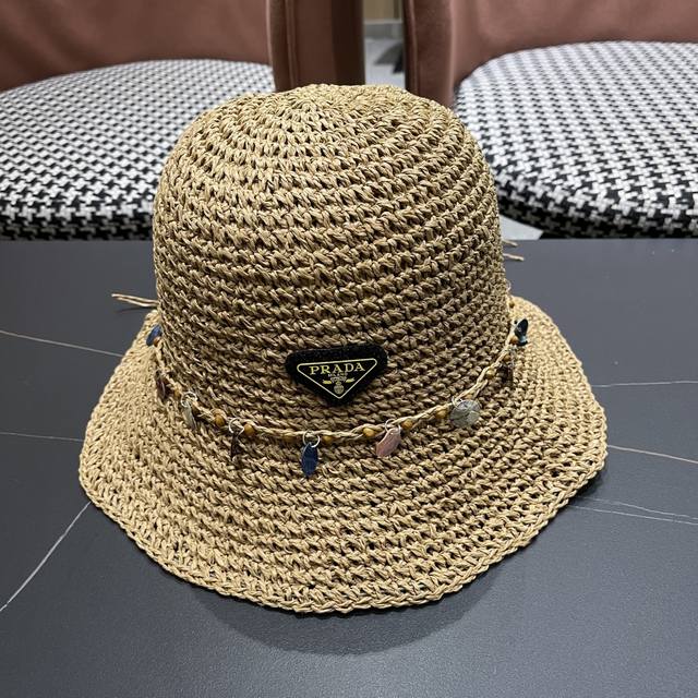 Prada Shell Straw Hat Female 2025 New Spring And Summer Seaside Vacation Sun Pro