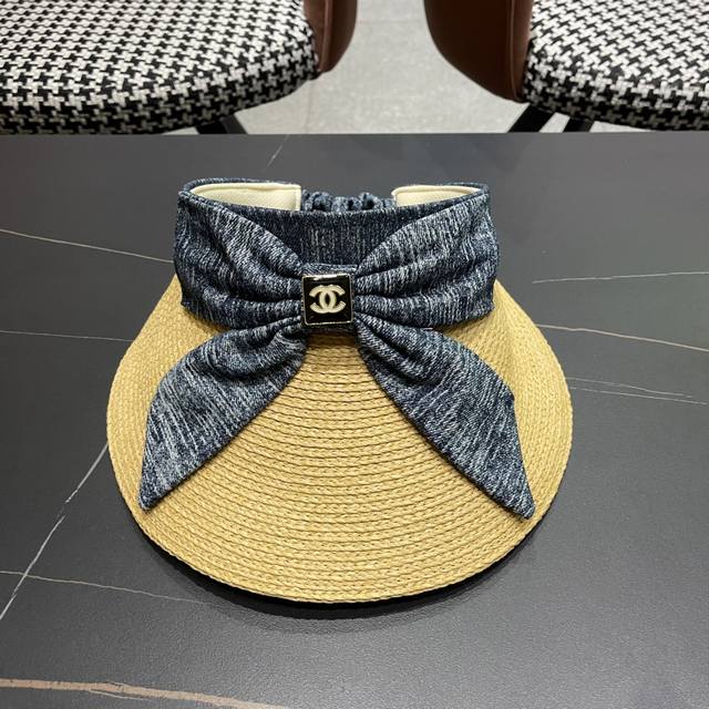 Chanel 2025 New Bow Straw Hat For Women For Summer Travel, Large Brim, Anti-Ultr