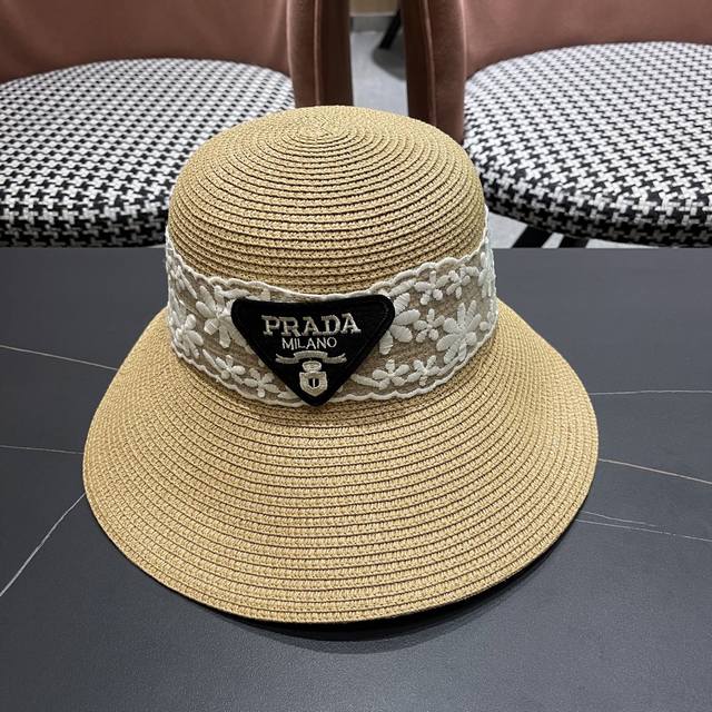 prada Prada 2025 Summer Leisure Large Brim Straw Hat For Women All-Match Suns