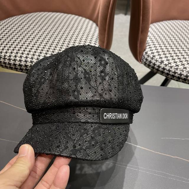 Dior Korean Version Of Heavy Rhinestone Lace Octagonal Hat For Women Spring And