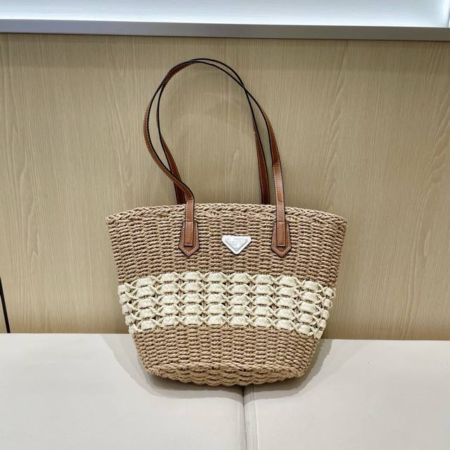 prada Prada Hand-Woven Straw Bag 2025 New Summer Travel Tote Bag Commuter Han