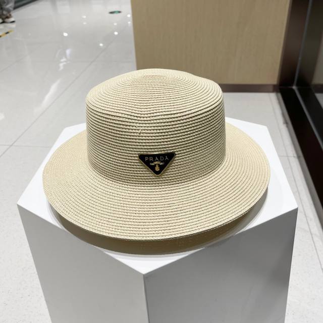 prada Prada Straw Hat Lady Style Basin Hat Imported High-Grade Fine Straw Pro