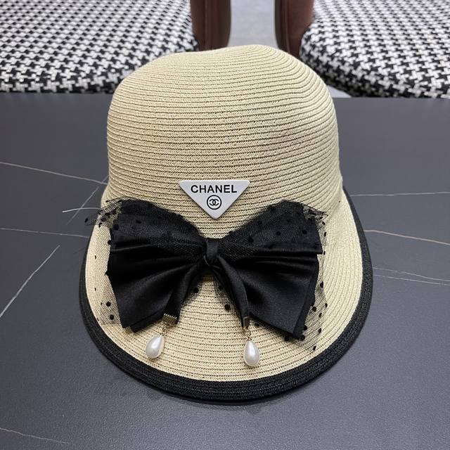 Prada French Mesh Bow Straw Hat For Women Sun Protection Sun Shading Face Small