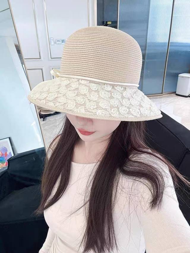 Dior Dior Small Flower Rose Straw Fisherman Hat Female New Style Fisherman Hat S