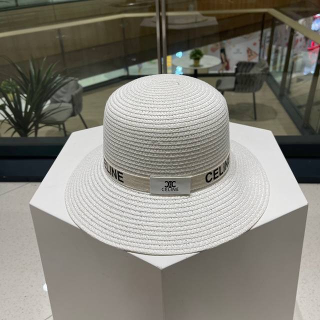 celine Celine New Straw Hat To Cover The Small Hat In Black, White And Khaki,