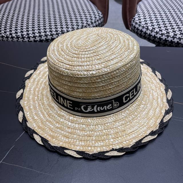 Celine Summer New Style Net Red Flat Brim Women's Straw Hat British Fashion Flat