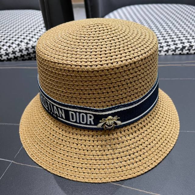 dior Dior 2025 New Counter Ribbon Bucket Hat Basin Hat Straw Hat Must-Have Fo