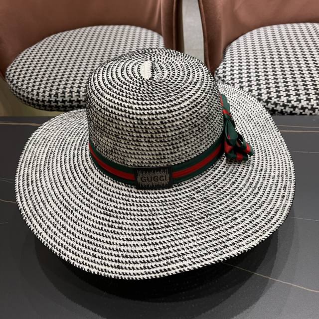 gucci New Straw Hat Celebrity Style Sun Hat With Bow Ribbon Travel Must-Have