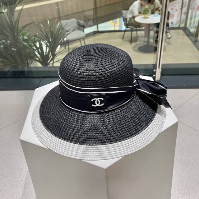 chanel Chanel Straw Hat Sun Hat Lady Style Foldable Head Circumference 57Cm
