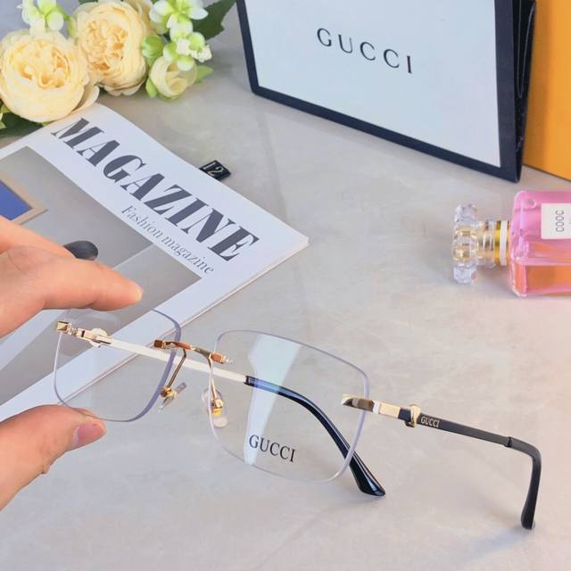 gucc*Yu Wenle Gao Qisheng Same Style Frameless Glasses Men's Retro Big Face G