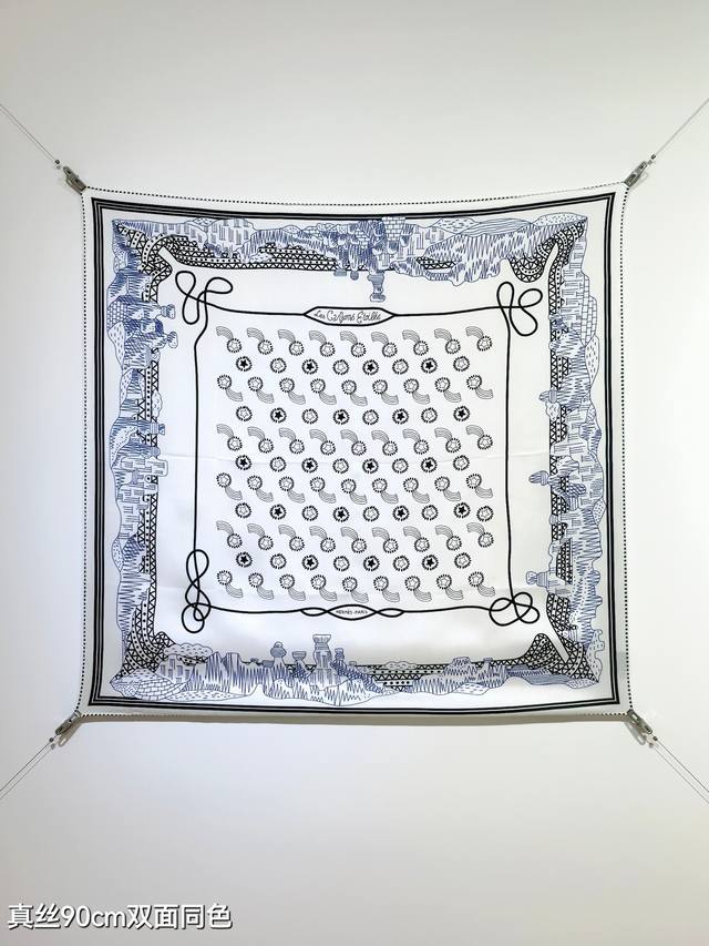 shms2510 18 Momme Double-Sided 90X90Cm Twill Silk Hermes
