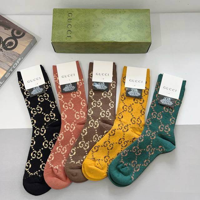 With Packaging 5 Pairs Per Box Gucci High Version Classic New Calf Socks Double