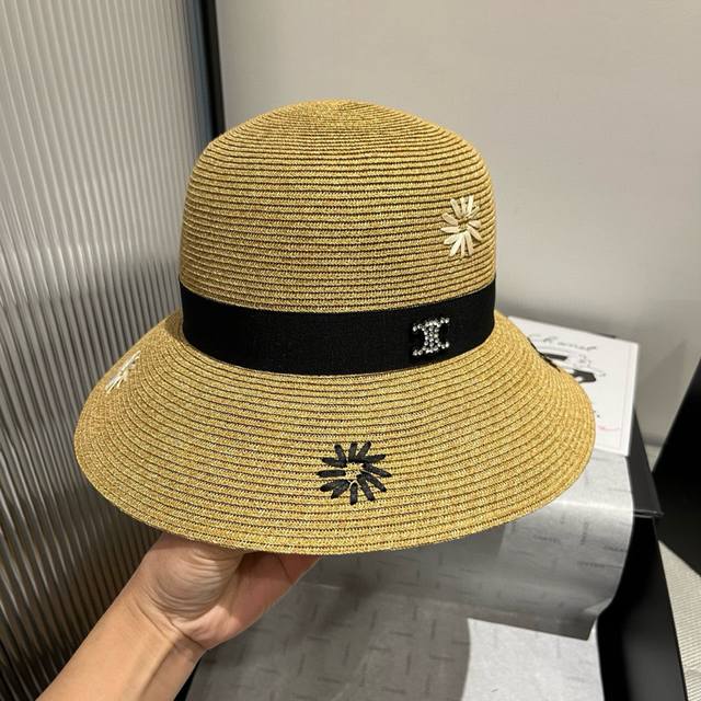 celine Celine New Straw Hat Pure Hand-Crocheted Flowers Heavy Custom Head Cir