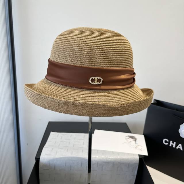 celine New Style Curled Hat Taiwan Pp Straw Hat Head Circumference 57Cm Celeb