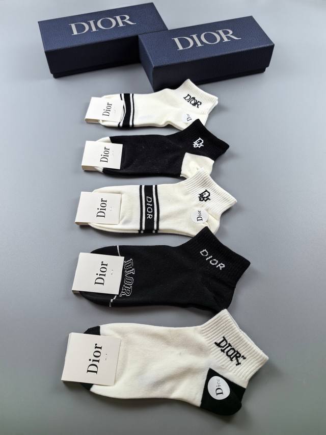 Special Dior Dior D's New Women's Short Socks, Five Pairs In A Box, Pure Cotton
