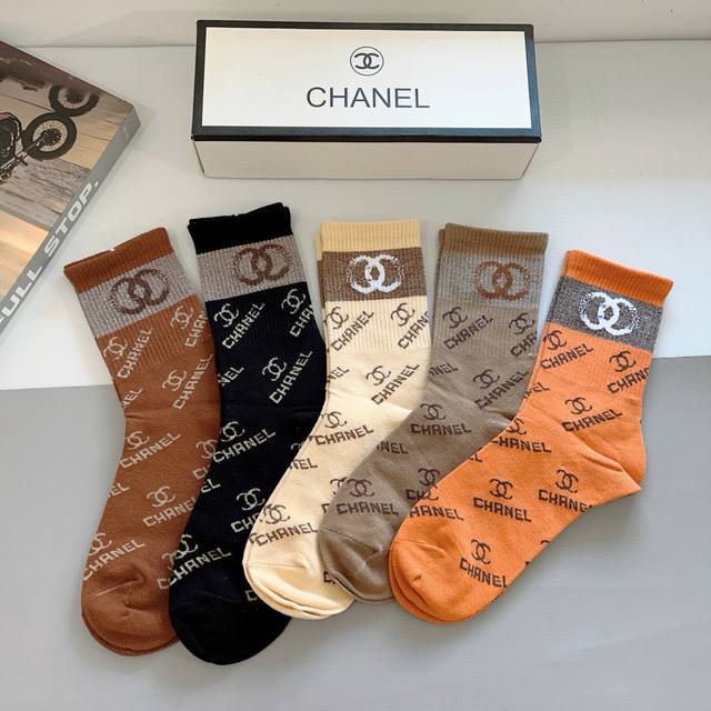 With Packaging 5 Pairs Per Box Chanel Classic Long Socks High Version Pure Cotto