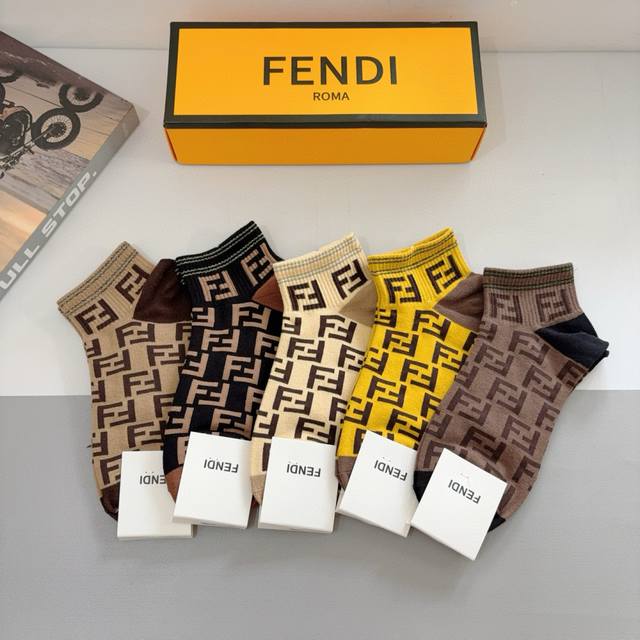 Comes With Packaging, 5 Pairs Per Box Fendi Fendi Double Letter Classic Short So
