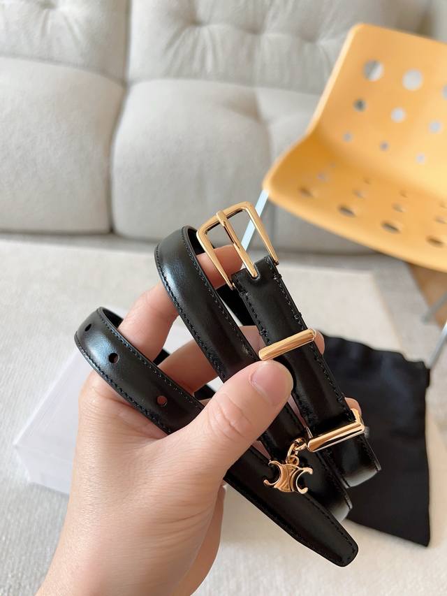 Celine Elegant Charm Taurillon Leather Belt With Unique Design, Polished Metal B