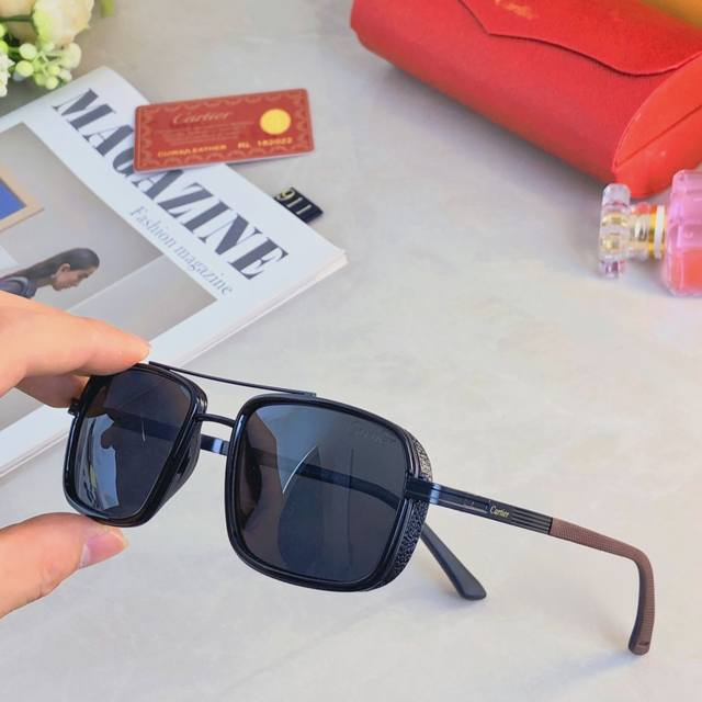 cartie*Glasses Metal Ring Square Double Beam Sunglasses Men's Polarized Glass
