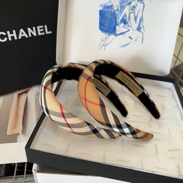 With Packaging Box Burberry Burberry Plaid Headband Classic Plaid Pattern Fashio