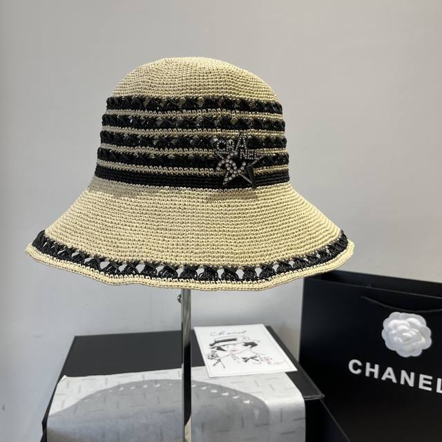 chanel Chanel Basin Hat Pure Hand-Woven Raffia Straw Hat Head Circumference 5