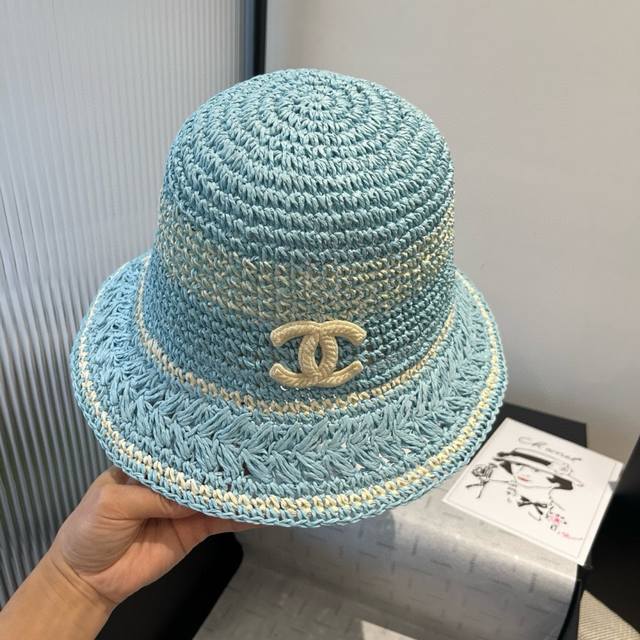 chanel Chanel Hand-Crocheted Straw Hat Sun Hat Foldable Head Circumference 57