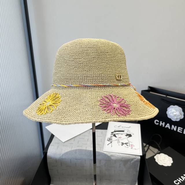 dior Dior New Raffia Straw Hat Pure Hand-Crocheted Sun Hat Fresh And Natural